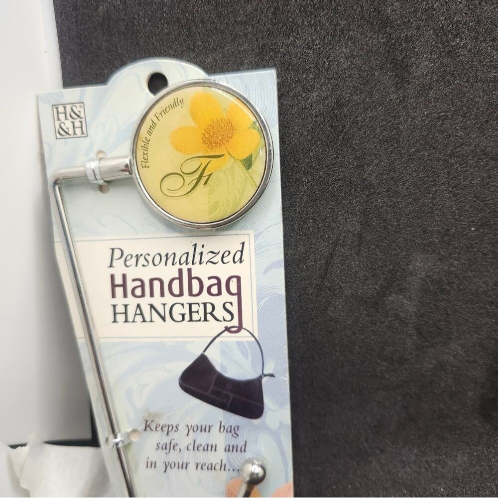 H&H Letter “F” Personalized Handbag Hanger – Floral Purse Hook – Monogram Handba